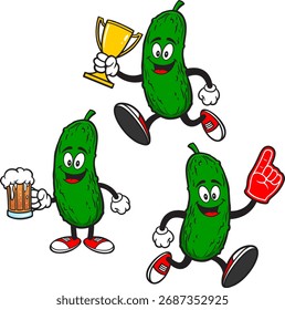 Pickle Mascot Set 05, ilustraciones dibujadas a mano de Pickle Mascots en varias poses.