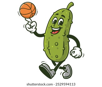 Picles jogando basquete, Cartoon Mascote Ilustração Personagem Vetor Clip-art Desenhado à mão Logo Design