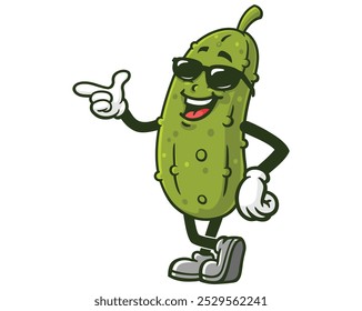 Pickle with Sunglasses Cartoon Mascot Illustration Character Vector Clip-art Hand-drawn Logo Design