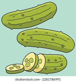 Pickle Vegetable Colored Cartoon Illustration