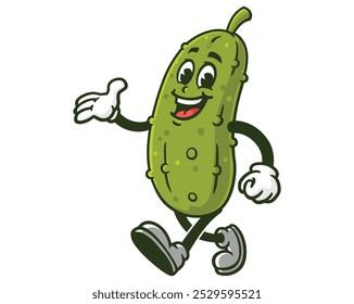 Pickle is walking leisurely, Cartoon Mascot Illustration Character Vector Clip-art Hand-drawn Logo Design