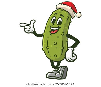 Pickle wearing Christmas Hats, Pickle Cartoon Mascot Illustration Character Vector Clip-art Hand-drawn Logo Design