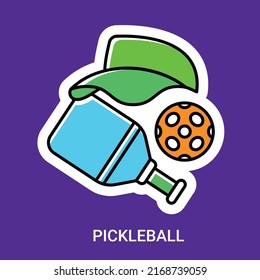 Pickleball Active sport for adult game elements vector illustration. Paddle, ball, cap pickleball sport symbols.