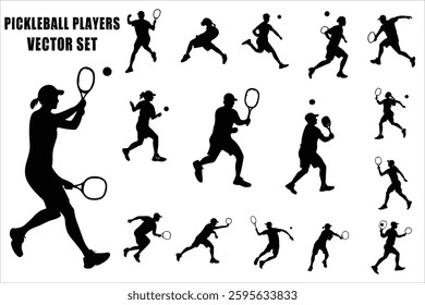 Pickleball Athletes in Action Vector Set