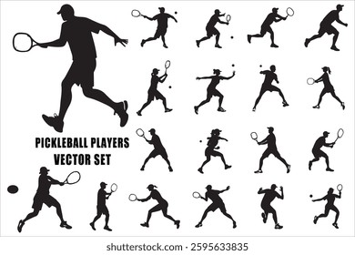 Pickleball Athletes in Action Vector Set