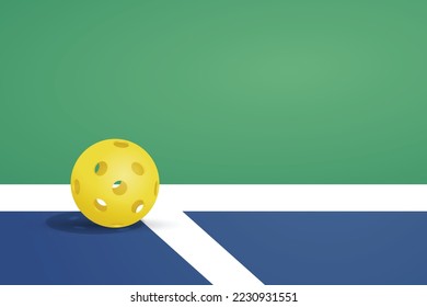 pickleball background with a yellow ball over the field line. Pickleball background with negative space to put your text. great for posters, flyers, banners, etc.