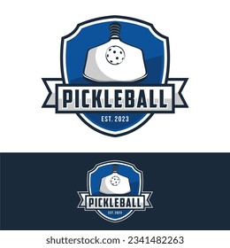 Pickleball badge emblem logo. Sports label vector illustration for a pickleball club