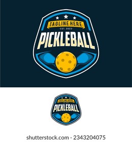 Pickleball badge emblem logo. Sports label vector illustration for a pickleball club