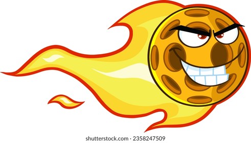 Pickleball Ball Cartoon Character With A Trail Of Flames. Vector Hand Drawn Illustration Isolated On Transparent Background