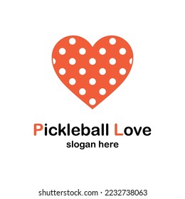 Pickleball ball heart. Love letters. Isolated vector illustration on white background.