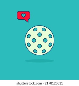 Pickleball ball with heart speech bubble  isolated vector illustration on white background