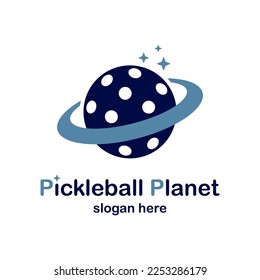 Pickleball ball planet logo. Isolated vector illustration on white background.