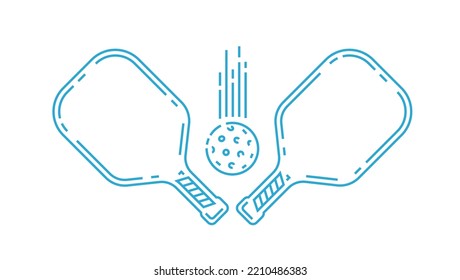 Pickleball ball and rackets or paddles for pickleball game. Icon  for logo or championship. Vector pictogram.