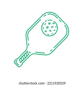 Pickleball ball and rackets or paddles for pickleball game. One line icon, for logo or cover picture clipart. Vector pictogram.