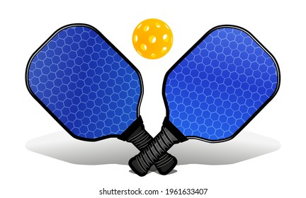 Pickleball with a ball and a rackets for playing. Vector illustration on white background