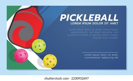 pickleball banner template with a paddle and 3 balls.