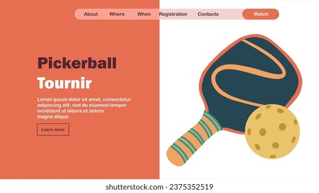 Pickleball banner vector template in flat cartoon style