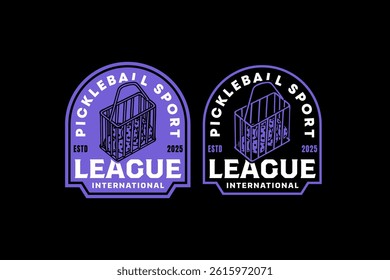 pickleball basket, bucket with pickleball retro vintage badge logo vector design collection set for pickleball sport club, tournament and merchandise