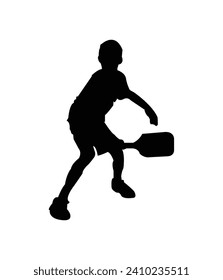 Pickleball Boy Player Black Vector. 