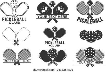 Pickleball bundle silhouette, Pickleball split monogram, Pickleball racket and ball silhouette, Pickleball vector illustration. 