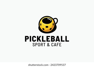 pickleball and cafe logo with a ball shaped into a cup with a tasty drink seen from above
