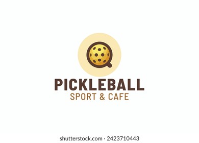 pickleball and cafe logo with a ball that enters a cup of drink seen from above