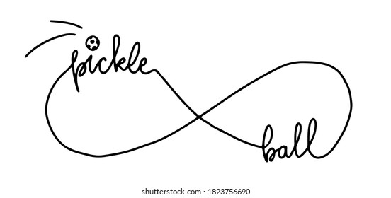 Pickleball card with infinity symbol. Simple line vector illustration in black.