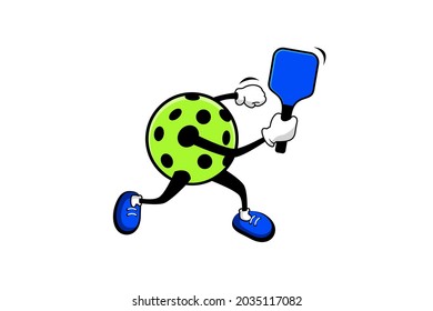 pickleball cartoon character in backhand position, for any business especially making posters, flyers, stickers, memes, etc.