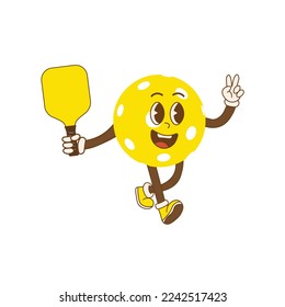 Pickleball cartoon character with racket, for any business especially making posters, flyers, stickers, memes, etc. Isolated on white background.Vector illustration