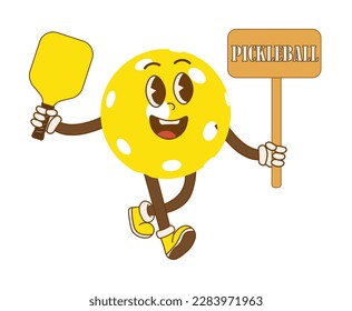 Pickleball cartoon character with racket, for any business especially making posters, flyers, stickers, memes, etc. Isolated on white background.Vector illustration