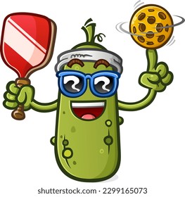 pickleball cartoon mascot character wearing a sweat band and wearing sunglasses