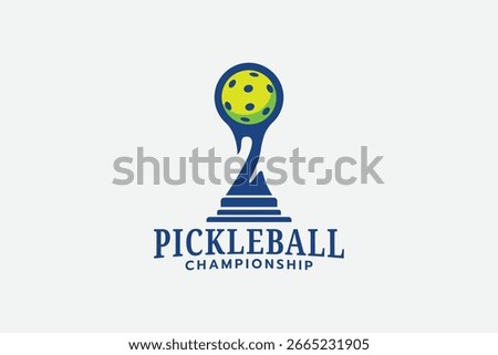 Pickleball championship logo featuring an elegant pickleball trophy. Perfect for championship, tournament, matches, events, etc.