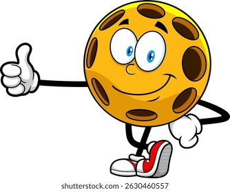 Pickleball Character Giving Thumbs Up And Smiling - Vector Hand Drawn Illustration Isolated On Transparent Background