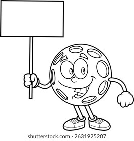 Caracter Pickleball Segurando O Sinal Em Branco Sorrindo - Ilustração Desenhada À Mão Vetorial Preto E Branco Isolada No Fundo Transparente