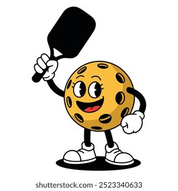 Pickleball Character Holding Paddle Cartoon Illustration