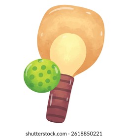 Pickleball clip art, clip art pickleball, pickleball paddle illustration vector, hand drawn watercolor painting style