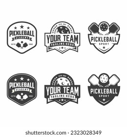 Pickleball club logo badge set, pickleball design in black and white colors