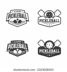 Pickleball club logo badge set, pickleball design in black and white colors