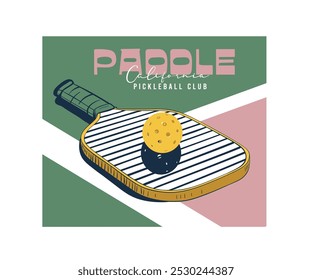 Pickleball Club vector design, pickleball bat and ball vector illustration, retro vintage summer sports club vector artwork for t shirt, poster, graphic print