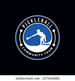 Pickleball community team logo and the player on circle badge emblem.