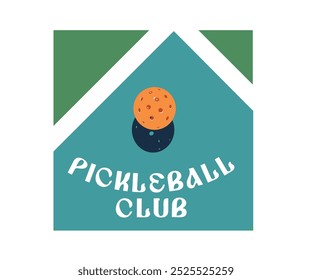 Pickleball court with ball vector illustration, retro vintage pickleball club artwork for t shirt, poster, graphic print, summer athletics club vector design