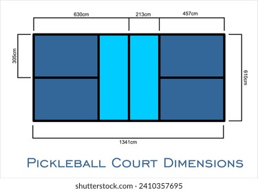 Pickleball Court Dimensions size measurements in centimeter top view