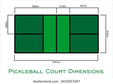 Pickleball Court Dimensions size measurements in centimeter top view