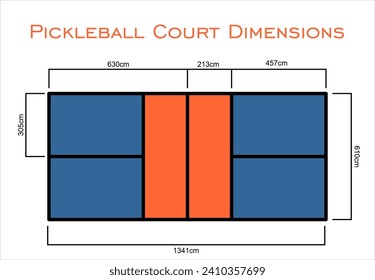 Pickleball Court Dimensions size measurements in centimeter top view