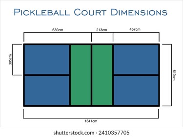 Pickleball Court Dimensions size measurements in centimeter top view