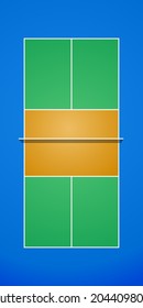 Pickleball court with official dimentsions. Vertical flat image. Top view vector illustration. Proportional size.