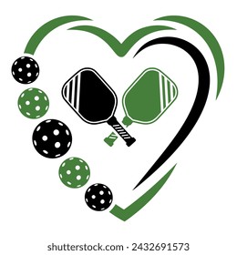 Diseño de pickleball en forma de corazón para los amantes del pickleball