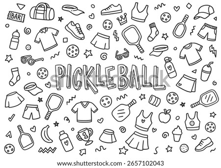 Pickleball doodle icons compilation set.  Vector doodle illustration set for web, t-shirt design, other graphic design use