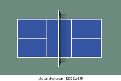 Pickleball field. Top view vector illustration with grid and shadow