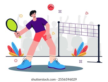 Pickleball Game Sport Illustration featuring Pickleball Players with Rackets, Paddles, and a Court for Sports Activities and Matches in a Background